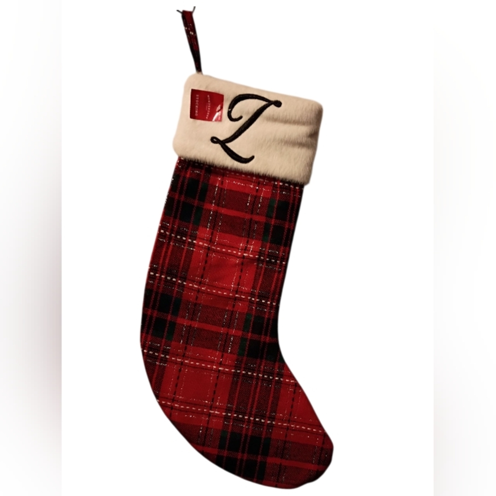 Target Wondershop Christmas Stocking Plaid Monogram Initial Z Cream Fleece Cuff